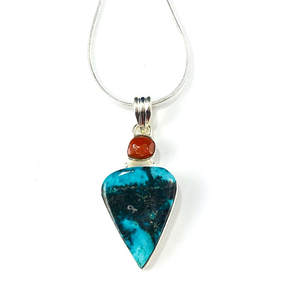TURQUOISE Silver Coral Chain Pendant Necklace Boho